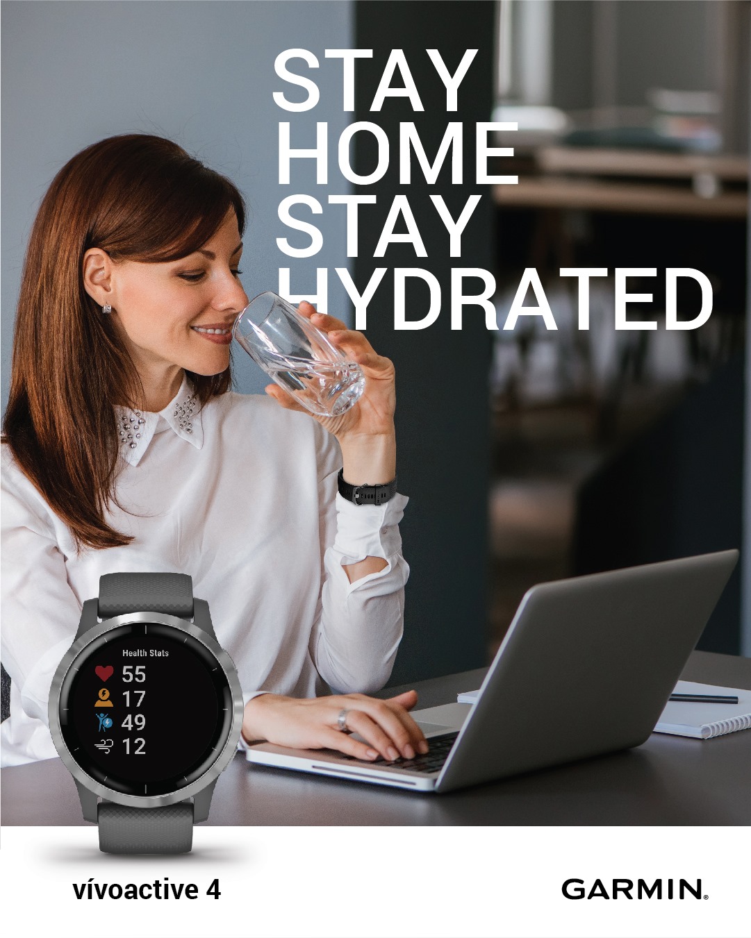 Water is essential to our health, and it's no different whether we're hitting the trail or busy juggling duties at home. With Hydration Tracking on the vívoactive 4, you can set a daily water intake goal to help you drink more water throughout the day, no matter how busy things get.