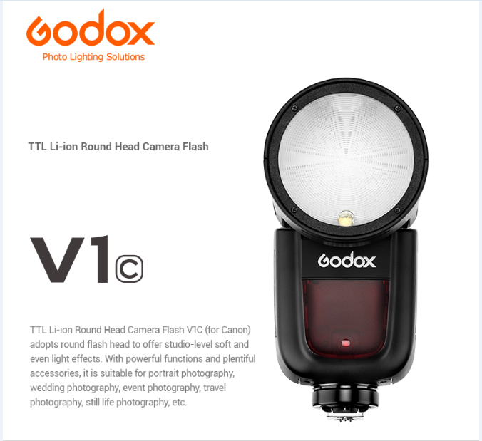 Godox V1 TTL Li-ion Round Head Camera Flash Canon/ Nikon / Sony Version are now available.More details about the Nikon&Sony Verion will be released later. Fujifilm /Pentax/ Panasonic Version will follow later.