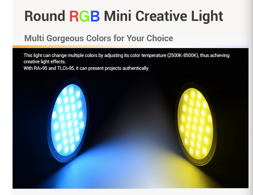 Upcoming new products--Round RGB Mini Light R1 and LED flash RF1.