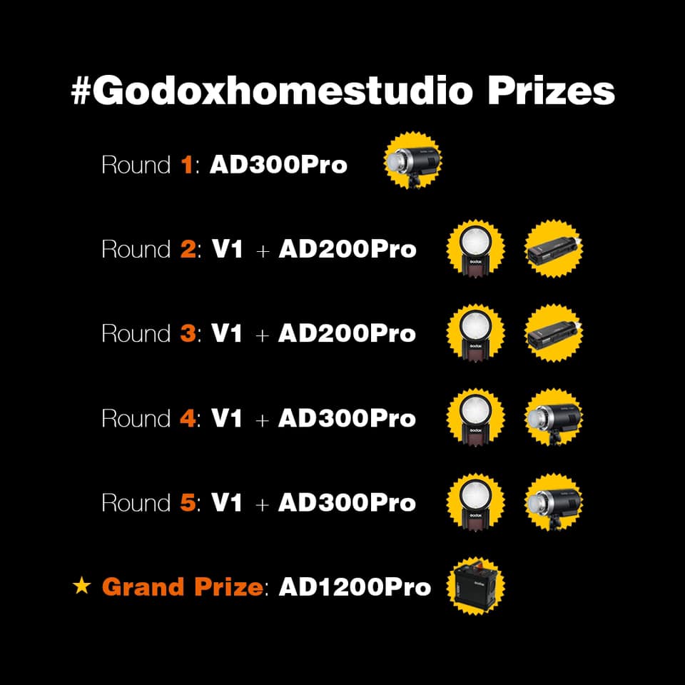 Have you joined #Godoxhomestudio challenge? Check out the prizes for all 5 rounds. Remember that A GRAND PRIZE #AD1200PRO will be awarded to the best homemade creation after all 5 rounds finished. Capture the moment. Follow below steps. Then you are in the game....