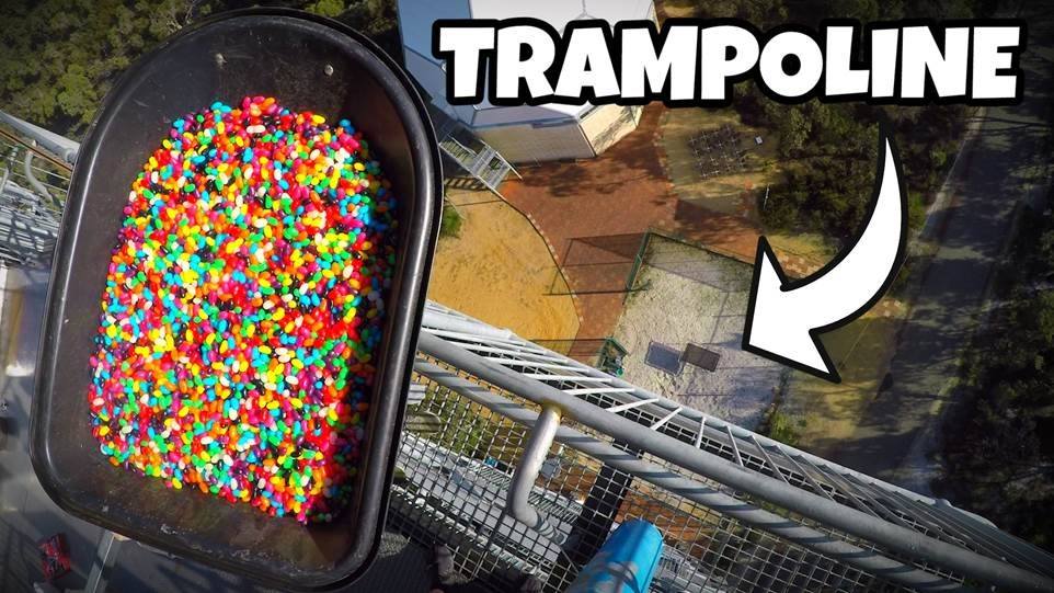 Can you imagine 20,000 jelly bean drop from 45m onto a tramp below. Is it as crazy as it sounds. Check out 