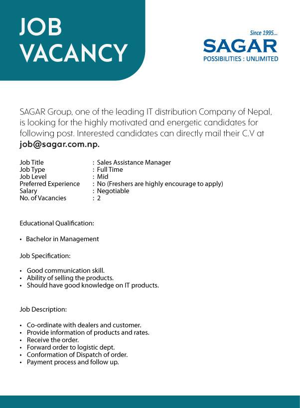 Vacancy at Sagar Group. Come Join our team as