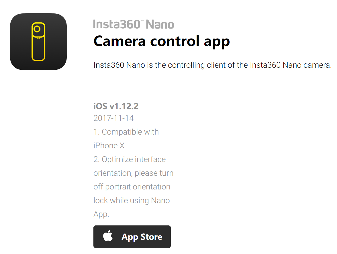 Insta360 Nano Camera Control APP v1.12.2 is available on App Store now! Major Updates: