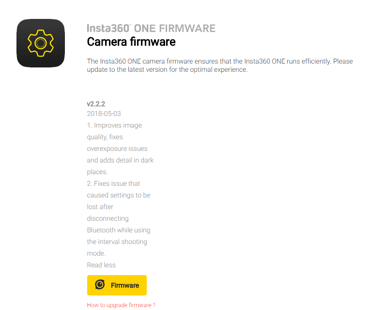 Insta 360 One Camera firmware v2.2.2 is available for download now.