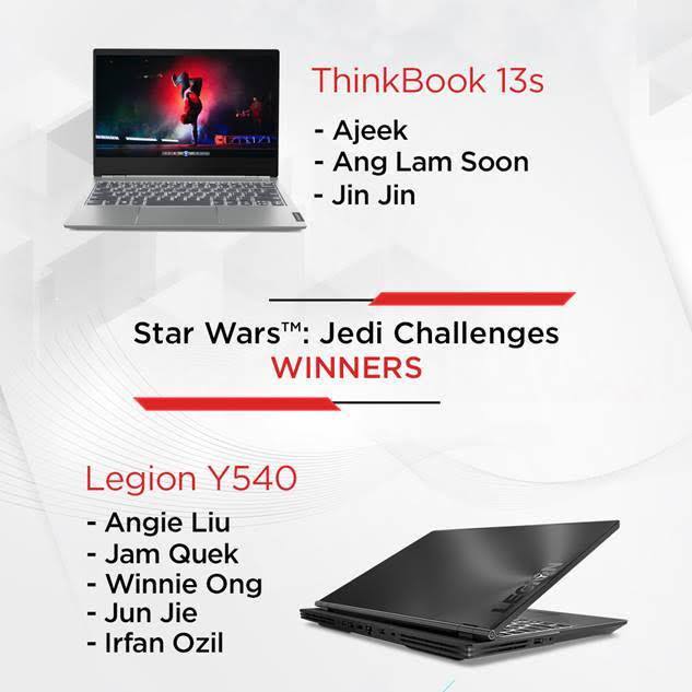 The force is strong with these winners of Lenovo’s Star Wars Challenges! Look out for a message from Lenovo on how to collect the prize. Collection date is only after 21 July at Lenovo Flagship Store Funan (Level 3 #03-19/20). Don’t forget to bring your IC and screenshot your FB account. Please note that prizes unredeemed within 2 months will be forfeited. ThinkBook 13s