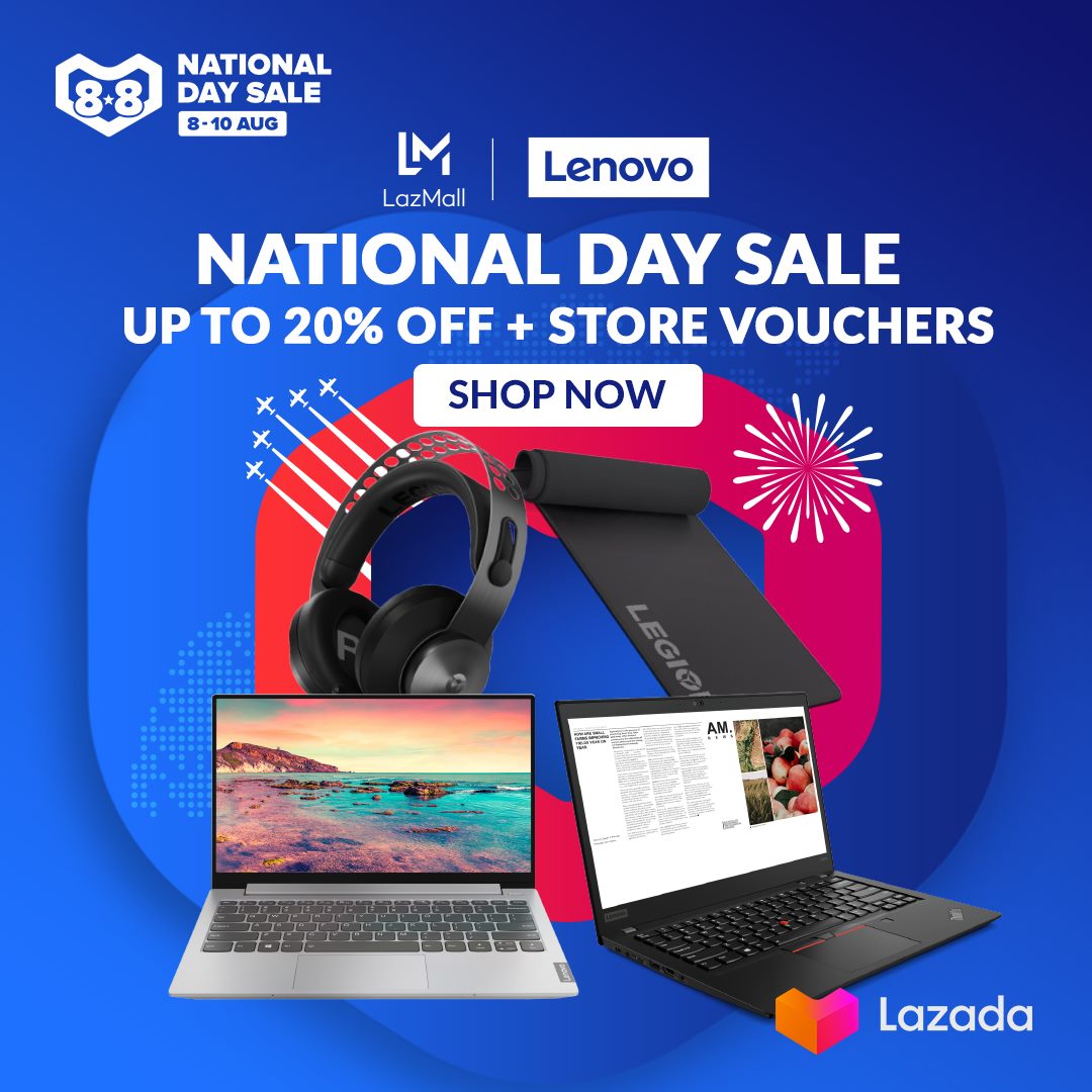 We're joining the 𝗟𝗮𝘇𝗮𝗱𝗮 𝗡𝗮𝘁𝗶𝗼𝗻𝗮𝗹 𝗗𝗮𝘆 𝗦𝗮𝗹𝗲! Shop the Lenovo Flagship store on 8.8 to enjoy storewide discounts, and grab up to $50 OFF Vouchers for additional price reduction on your purchase~ Snag these deals before they're all gone! 🛒💨