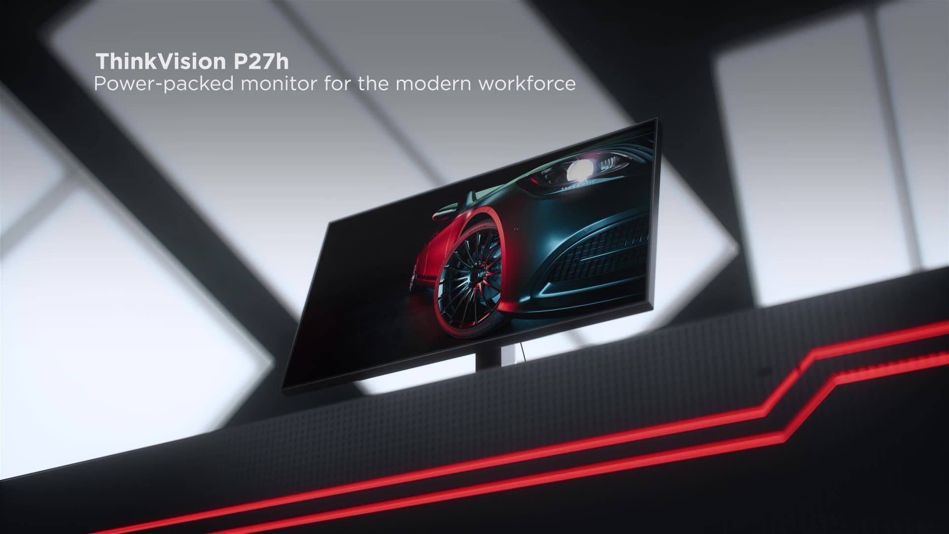 【ThinkVision P27h-20】一線連接解決方案 ThinkVision P27h-20螢幕為你帶來優越工作流暢度，達致最大生產力。設計應對現代職場所需，只需要透過USB -C單纜線就可以連接到唔同嘅裝置，同時保持桌面簡潔並井然有序！ 透過USB-C單纜線，你可以連接到網絡、音訊、電源充電、傳輸數據，甚至連接筆電及智能手機，完美融入現代開放式辦公空間！