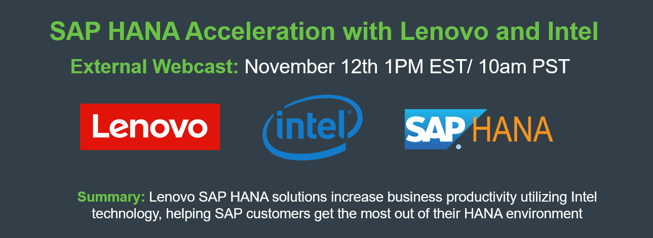 Lenovo is proud to partner with the #technology leaders SAP and Intel to deliver optimized enterprise #solutions for SAP HANA. 