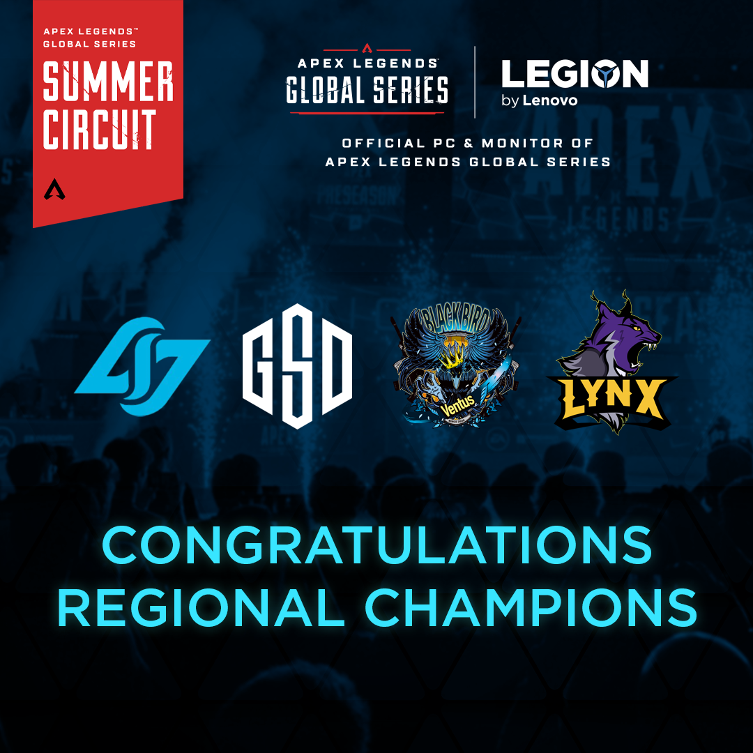 𝘠𝘰𝘶 𝘢𝘳𝘦 𝘵𝘩𝘦 𝘊𝘩𝘢𝘮𝘱𝘪𝘰𝘯. 🏆 Congratulations to the winners of the ALGS Summer Circuit. You guys really put the "Legends" in Apex Legends. 🎉 🥇 CLG (NA)...