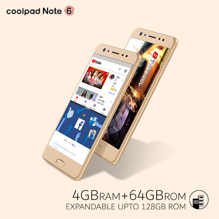 4GB RAM & 64GB ROM (expandable up to 128GB) on #CoolpadNote6 makes room for more photos, apps, games and music to keep you entertained! #YourSelfieNote