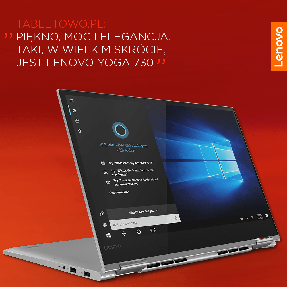 Serwis Tabletowo.pl przetestował Lenovo Yoga 730 i docenił między innymi: ✔️ solidną, smukłą obudowę