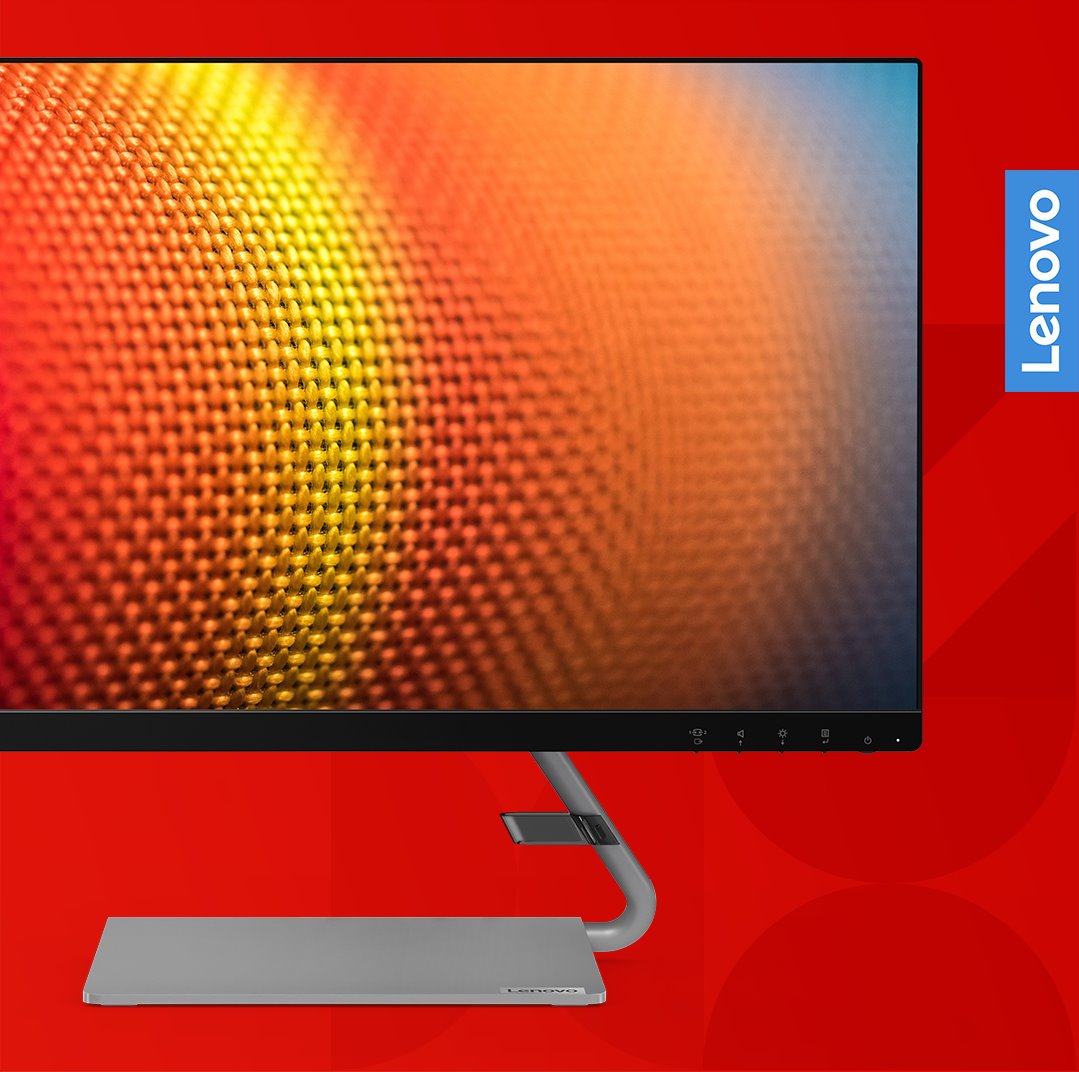 Lenovo Q24i: risoluzione 1920x1080 pixel, comfort elevato, funzionalità intelligenti di protezione della vista, ultra-sottile. Un pezzo di design moderno per il tuo soggiorno, studio o camera da letto per lo streaming.