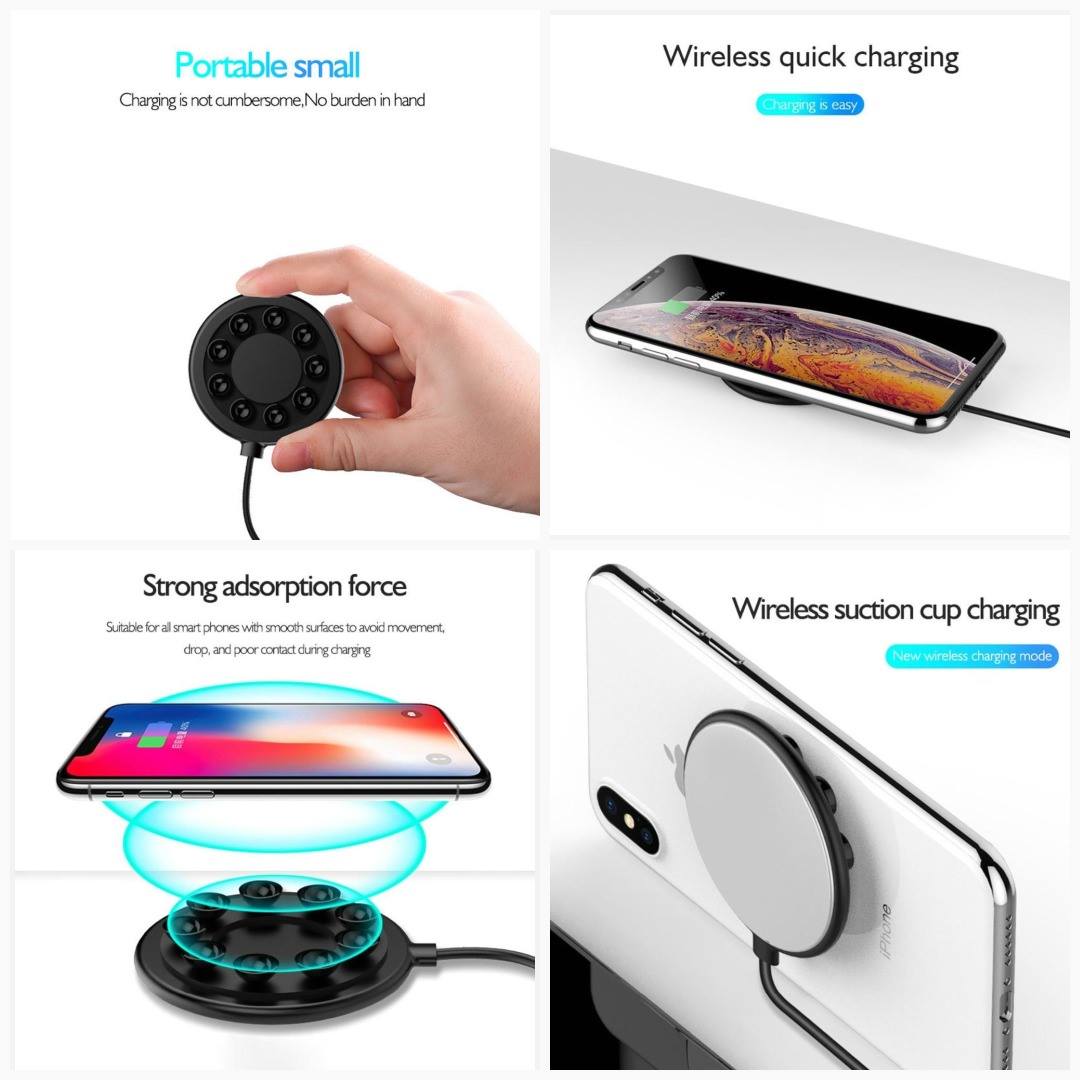 LEMFO New Portable Small QI Wireless Charger Fast Wireless Suction Cup Charging for iphone XS MAX XR 8Plus Samsung Galaxy S9 S8 for just $17.96.