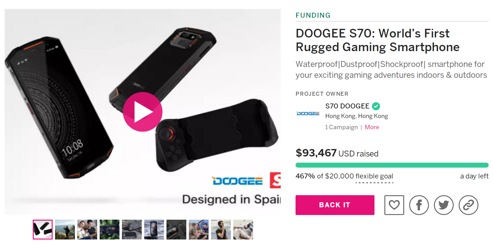 Only 1 day left on #Indiegogo, don't miss your one last chance to back the one of  top 10 cool projects for as low as $279. #doogeeS70