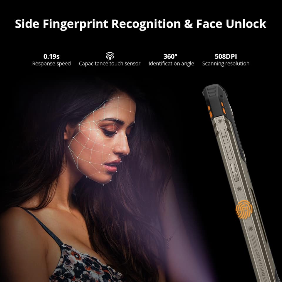 📲📲📲#DOOGEE S96_PRO Side fingerprint recognition & Face Unlock💕 😏A face glimpse or a slight fingertip press, unlock your phone immediately.💪