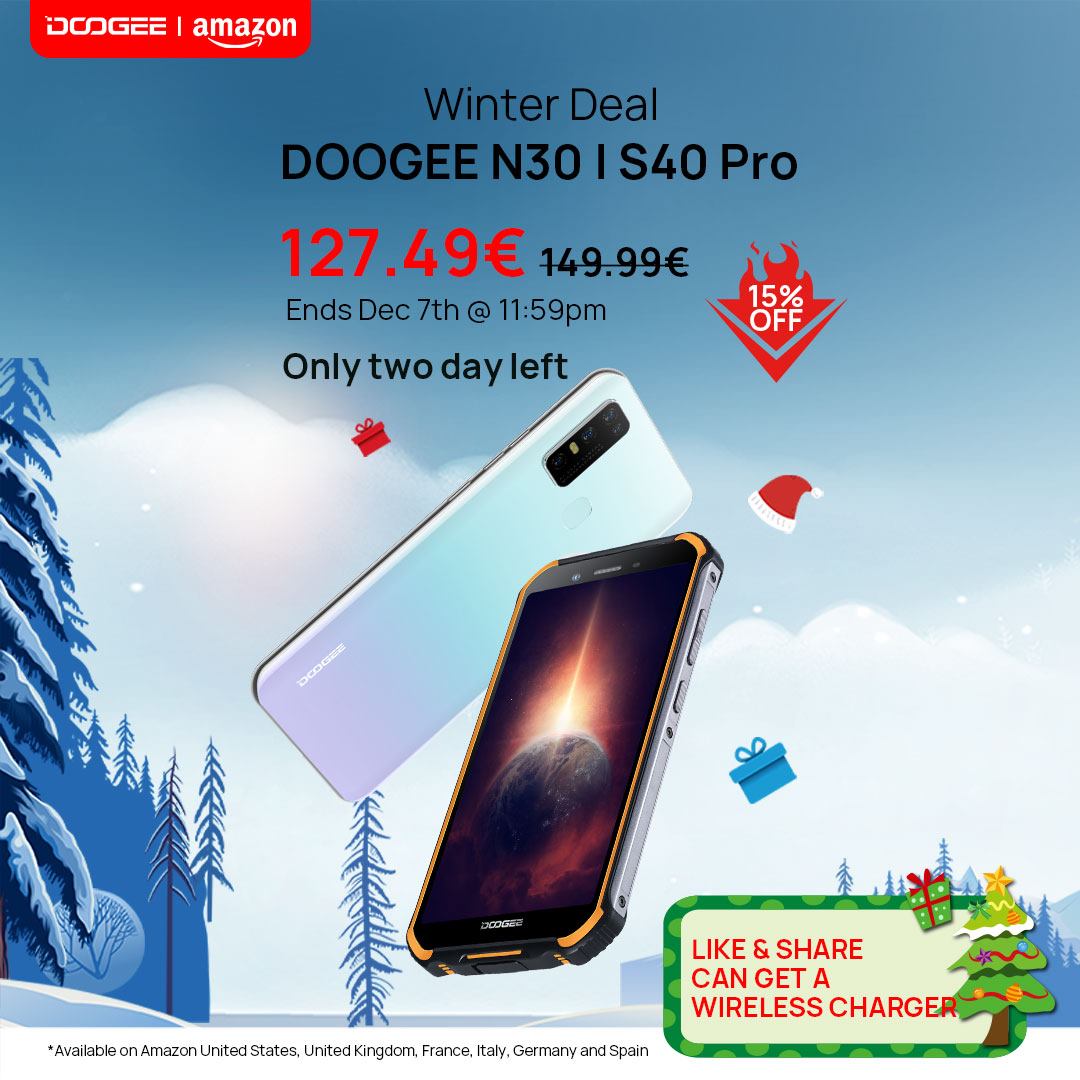 🔥2 DAYS LEFT (Dec. 7th, 11:59 pm) 📱Doogee N30 & S40 PRO, for only: 127.49€. 🎁Like and Share can get a brand new wireless charger! N30🛒 www.tomtop.com