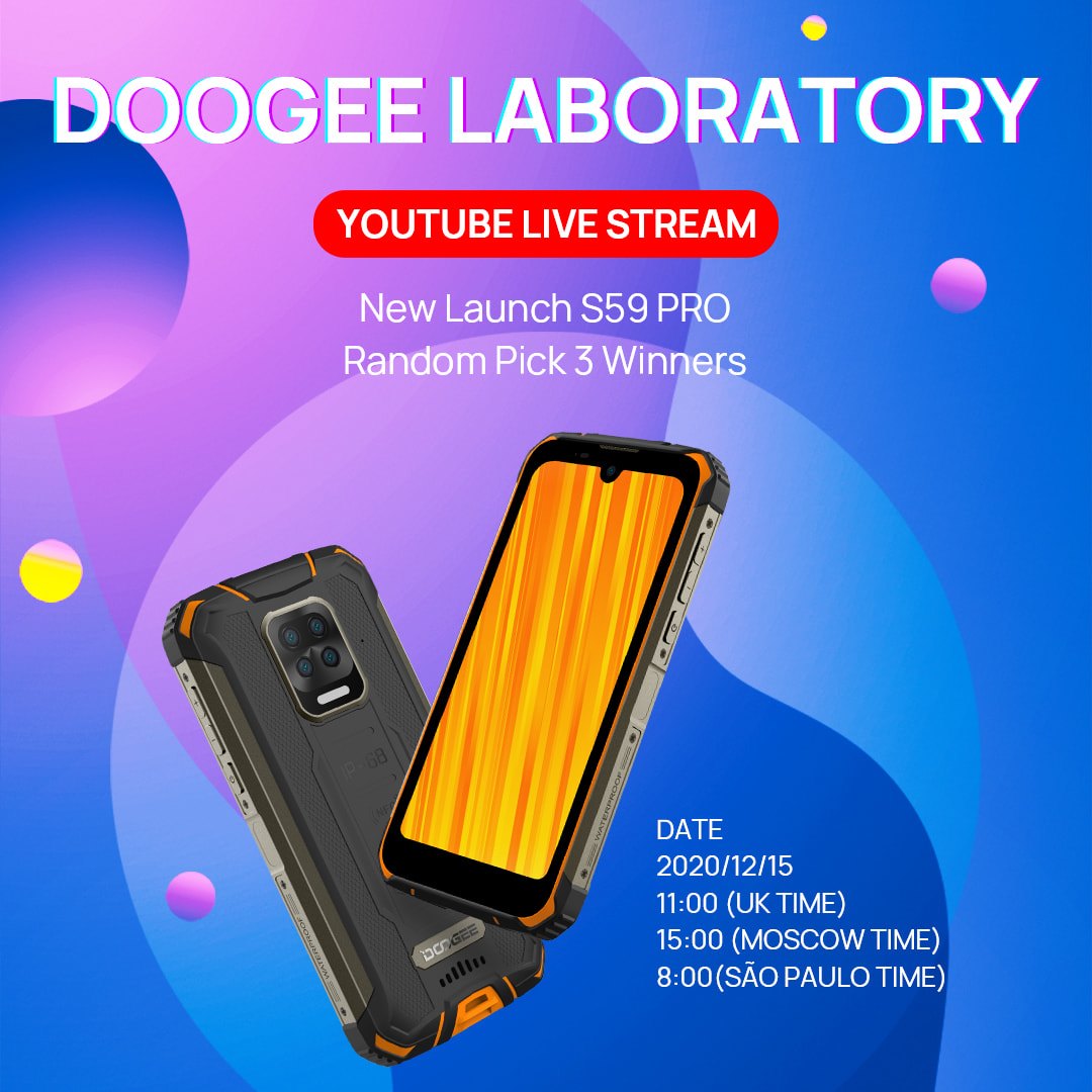 Get ready for December 15, 11:00 (UK time) DOOGEE will draw 3 winners with the S59 PRO and make some LIVE funny experiences using this new device.  1. Freezing test;...