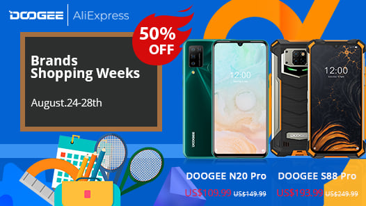 Brands Shopping Week is coming📷 During Aug 24 - 28, you can get #DOOGEE N20 Pro & #DOOGEE S88 Pro with up to 30% OFF on AliExpress📷 And more surprises are waiting for you there📷