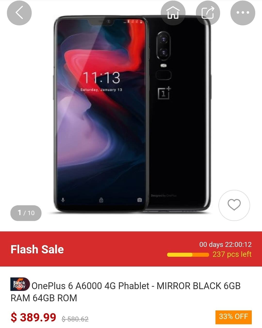 #OnePlus6 #blackfriday #discount 33% $389.99 OnePlus 6 #mirrorblack 6GB RAM 64GB Rom