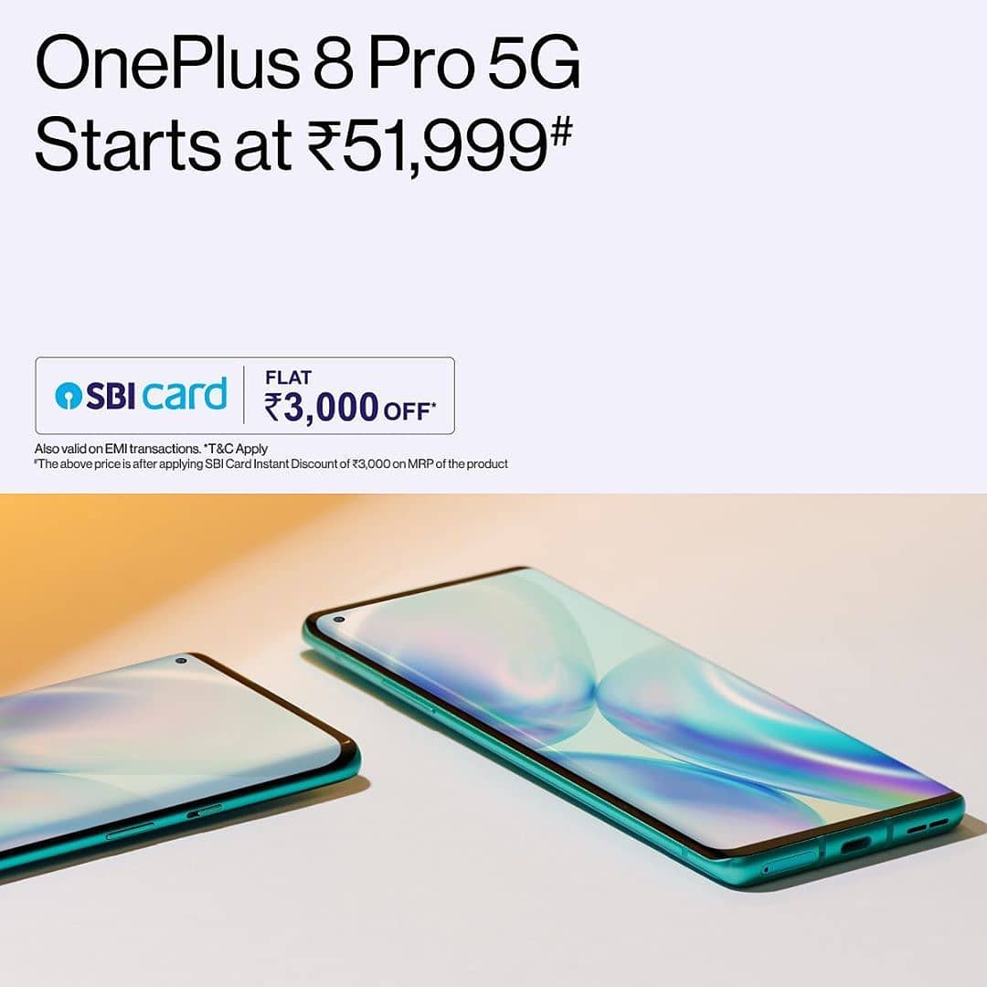 Let us sweeten the deal for you to get your hands on the #OnePlus8Pro 5G 👇 💰Up to INR 3000 Instant Discount from SBI Cards