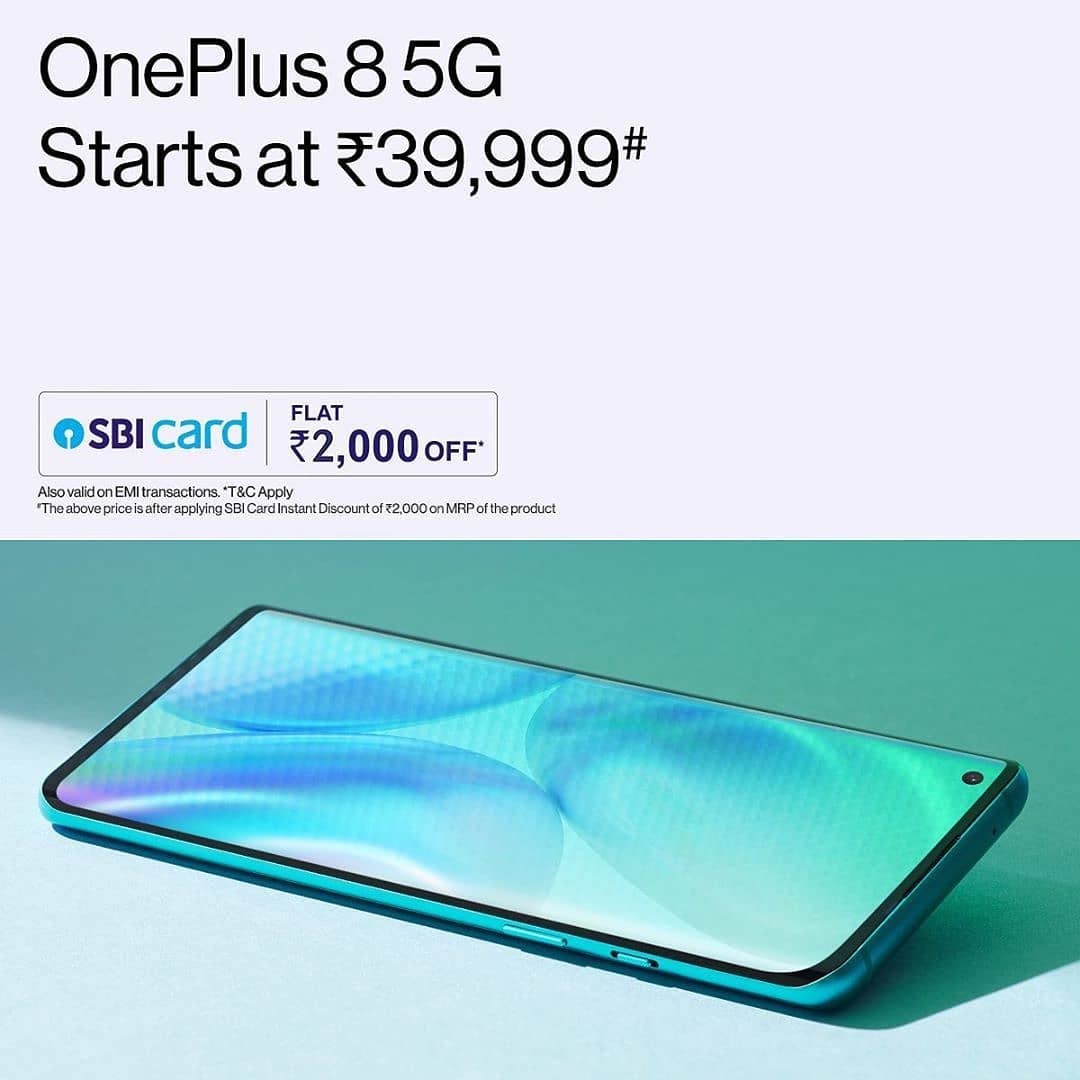 Giving you all the more reasons to get your hands on the #OnePlus8 5G 👇 💰Up to INR 2000 instant discount from SBI Cards