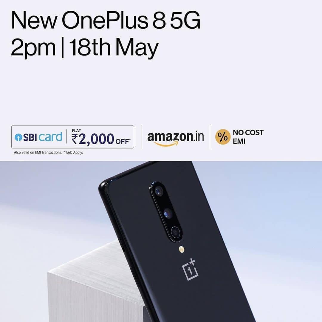 The new #OnePlus8 5G going live on Amazon.in at 2pm on the 18th of May! Set your alarms for this one as there are limited stocks available. 