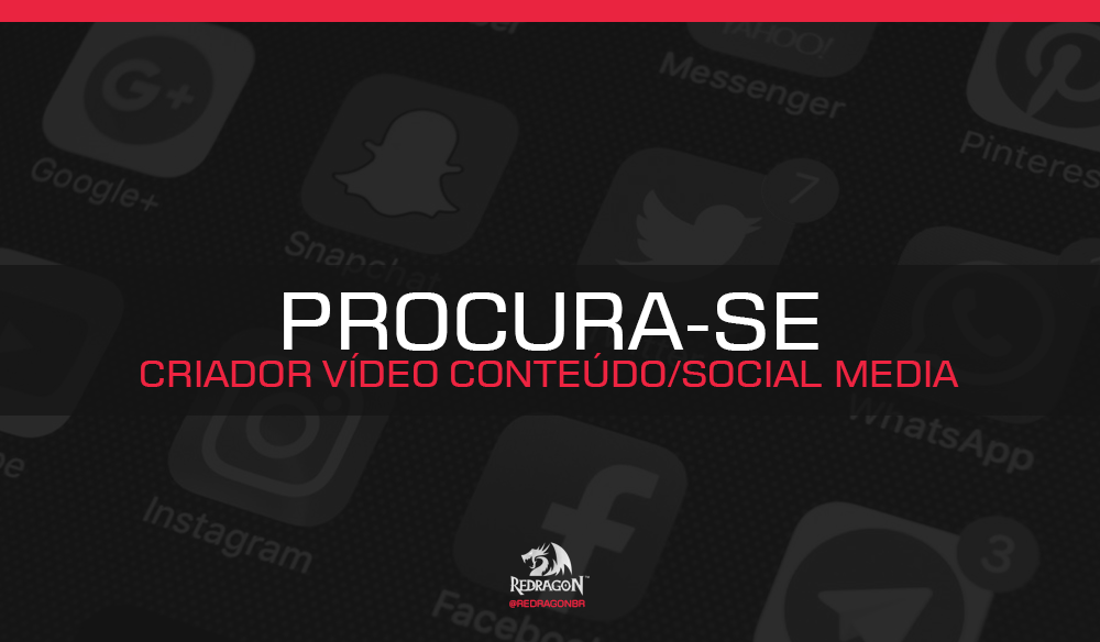 Com um ano pra lá de inspirado, a Redragon já está de olho em um 2019 ainda maior - pra isso, vamos precisar aumentar nossa equipe com gente descolada e talentosa na áreas de Social Media e Criação de Vídeo Conteúdo! 🤩 É, ou conhece alguém com esses Perfís? Saca só os requisitos: > Requisitos: Social Media ...