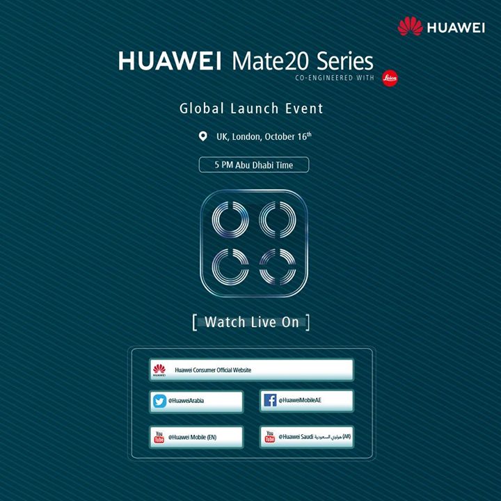 Join us LIVE now for the global keynote presentation of the Huawei Mate 20 Series in London today! #HUAWEIMate20. #HigherIntelligence.​