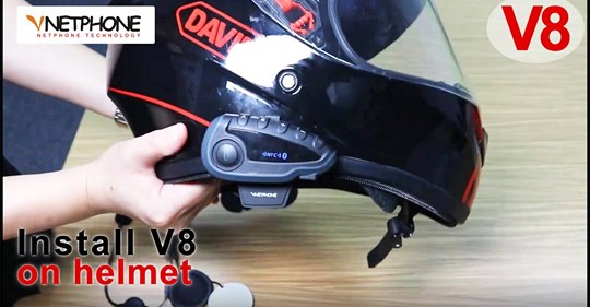 How to install the Vnetphone V8 on a motorcycle helmet?