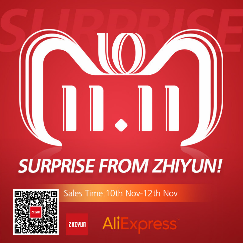 Buy your first #Zhiyun #gimbal this Nov 11! Check our #1111promotion in #AliExpress and get the 34% off discount! #Crane2 #CranePlus #Smooth4 