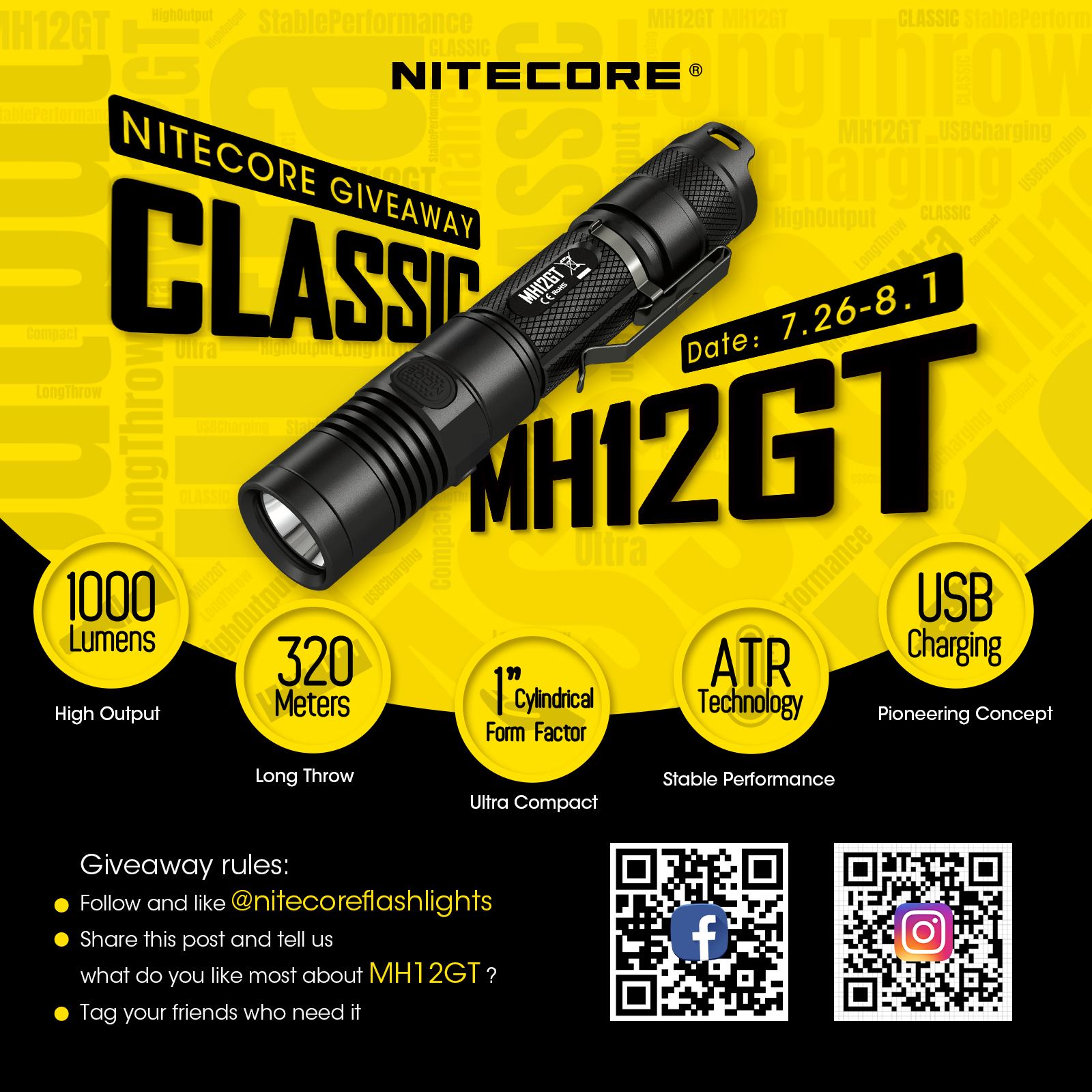 💥💥NITECORE CLASSIC MH12GT GIVEAWAY💥💥 Still looking for a reliable flashlight to fit your Everyday carry? Let's join us and bring the MH12GT back to home！😁😁😁 Rule： ...