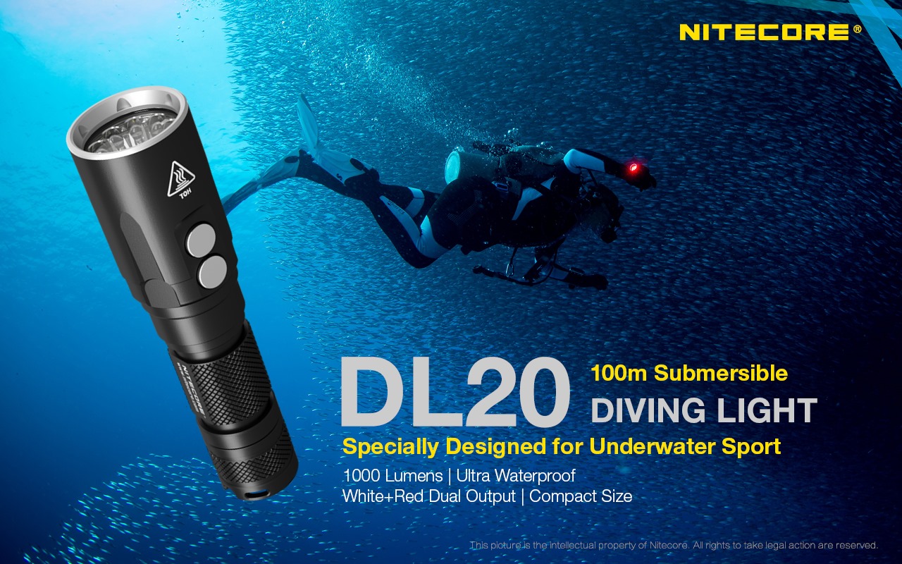 "NEW PRODUCT RELEASE" - the Ultra Waterproof 100m Submersible Dual-Light Source Diving Light  💥DL20 💥 The DL20 is a dual-light source diving light specially designed for underwater sport, which is IPX8 waterproof and 100 meters submersible with a maximum output 