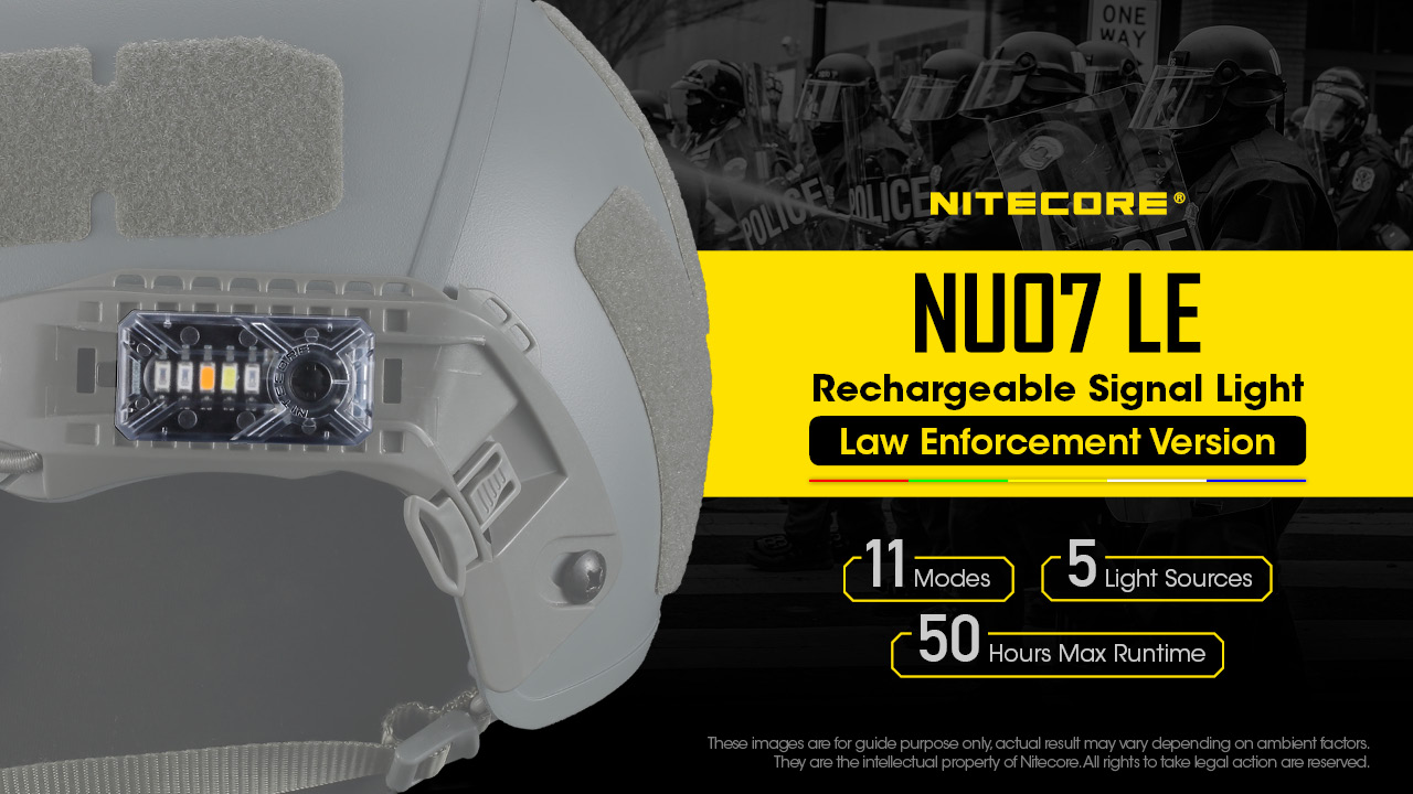 #NU07LE is a USB-C Rechargeable Mini Signal Light available for 11 modes with 5 light sources,which can be attached to the ARC rail adater,MOLLE and hook- and - loop.