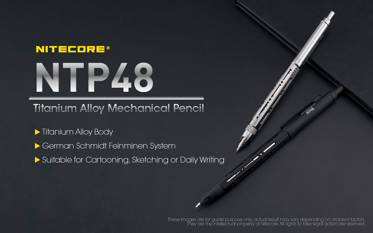 Introducing the NITECORE NTP48 titanium alloy mechanical pencil, which has titanium alloy body, german schmidt feinminen system, and suitable for cartooning, sketching or daily writing.