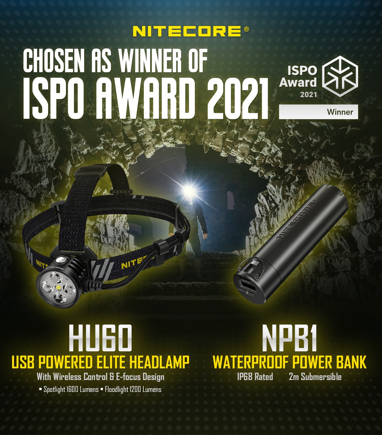 NITECORE HU60 & NPB1 E-focus Elite Headlamp Set was chosen as winner of ISPO AWARD 2021. 🥳 🔥