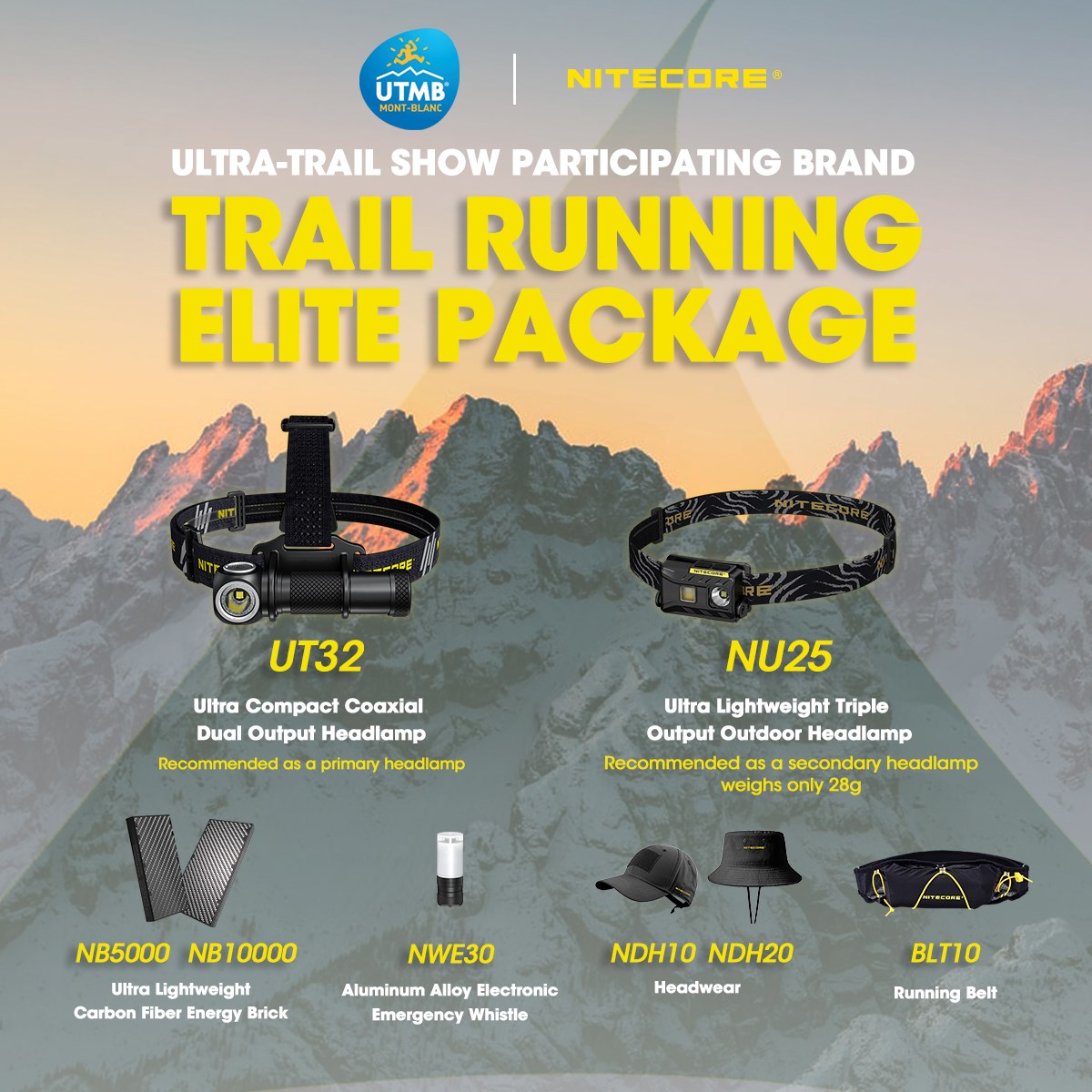 Have you started preparing for just under 6 months of the event yet? it's time to think about your training! 😉 As participating brand for Ultra Trail du Mont Blanc - UTMB show, NITECORE suggests the trail running elite package including headlamps, whistle, power bank, headwear for trail runners. 