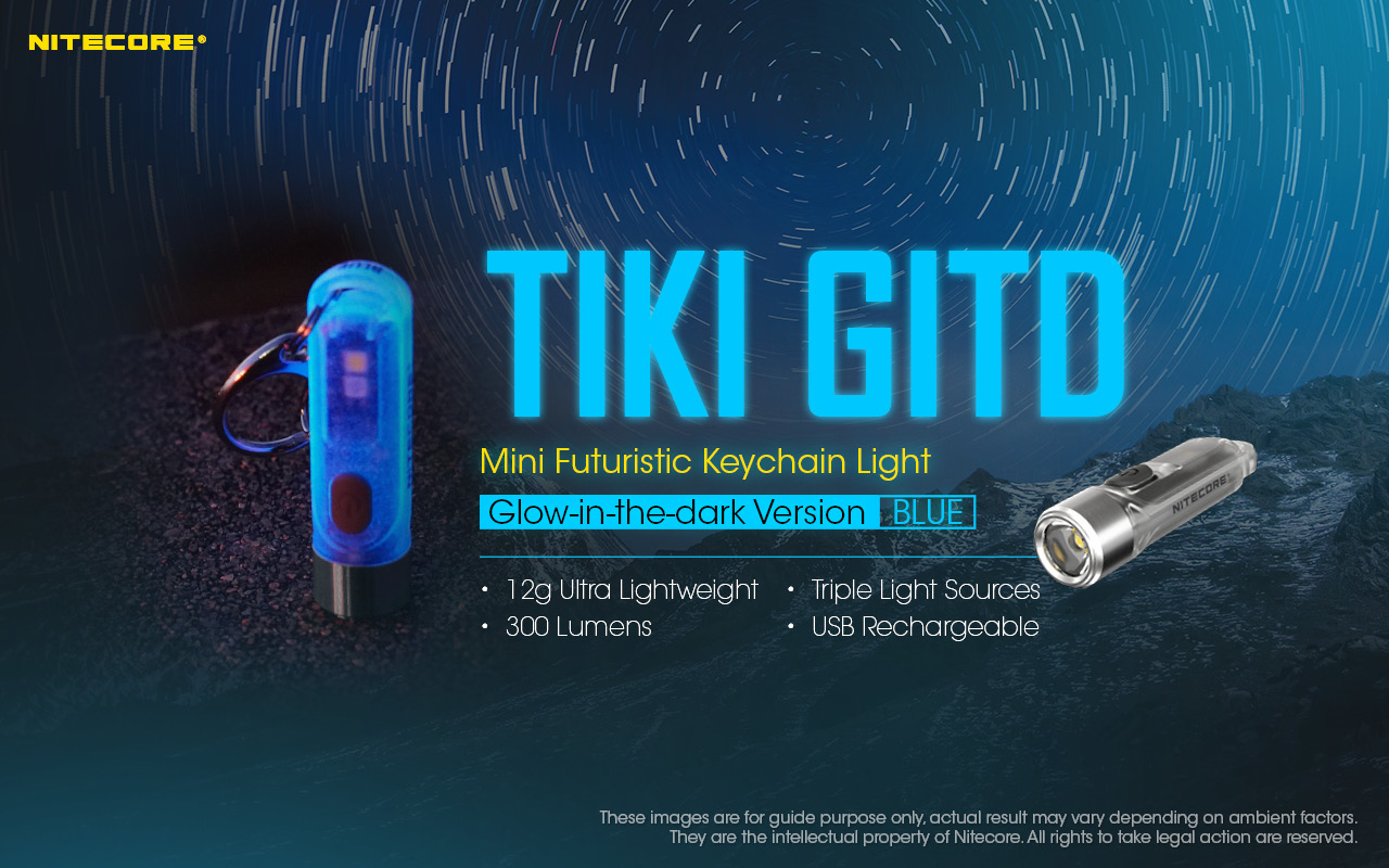 Introducing the TIKI GITD BLUE, the glow-in-the-dark mini futuristic keychain light is released with a new color option!