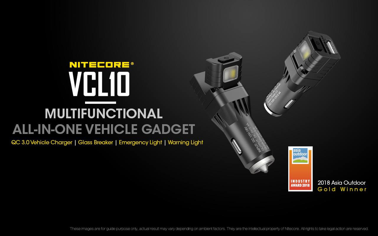 Power your devices and prepare for emergencies with the NITECORE VCL10 QuickCharge car charger and multi-tool.