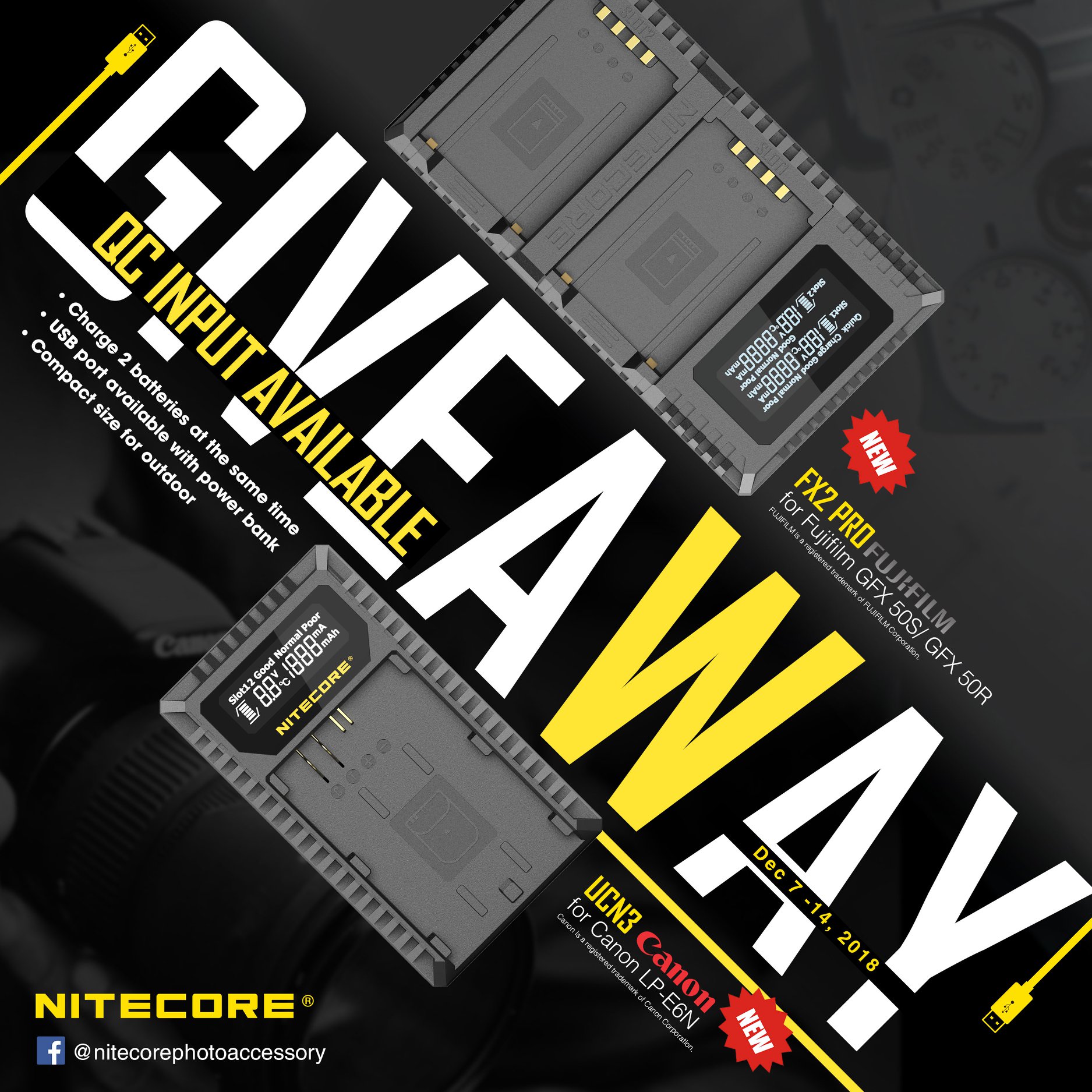 🎊NITECORE GIVEAWAY🎊 🎖BRAND NEW PRODUCT TO WIN UCN3 for Canon LP-E6N and FX2 PRO For Fujifilm NP-T125... ⭕Like and follow Nitecore photo