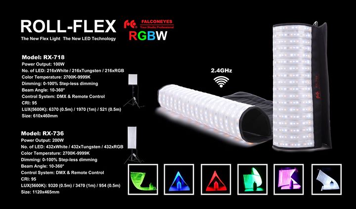 Falcon Eyes new RGBW LED tech has been applied to the best selling Roll-Flex series. With the flexibility of the Roll-able LED mat and RGB LED, more lighting effects can be made and sure can help to transfer your imagination to actual practice.