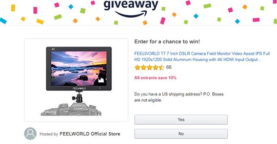 We hosted giveaway FEELWORLD T7 7'' field monitor at amazon US.