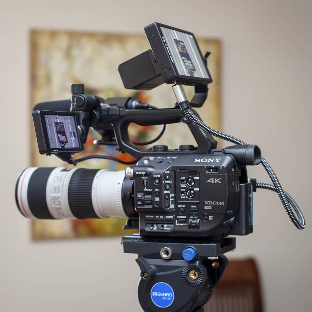 Shooting with the Sony FS5, viltrox adapter, Canon 70-200mm lseries, FEELWORLD F570 4K monitor, Benro tripod.