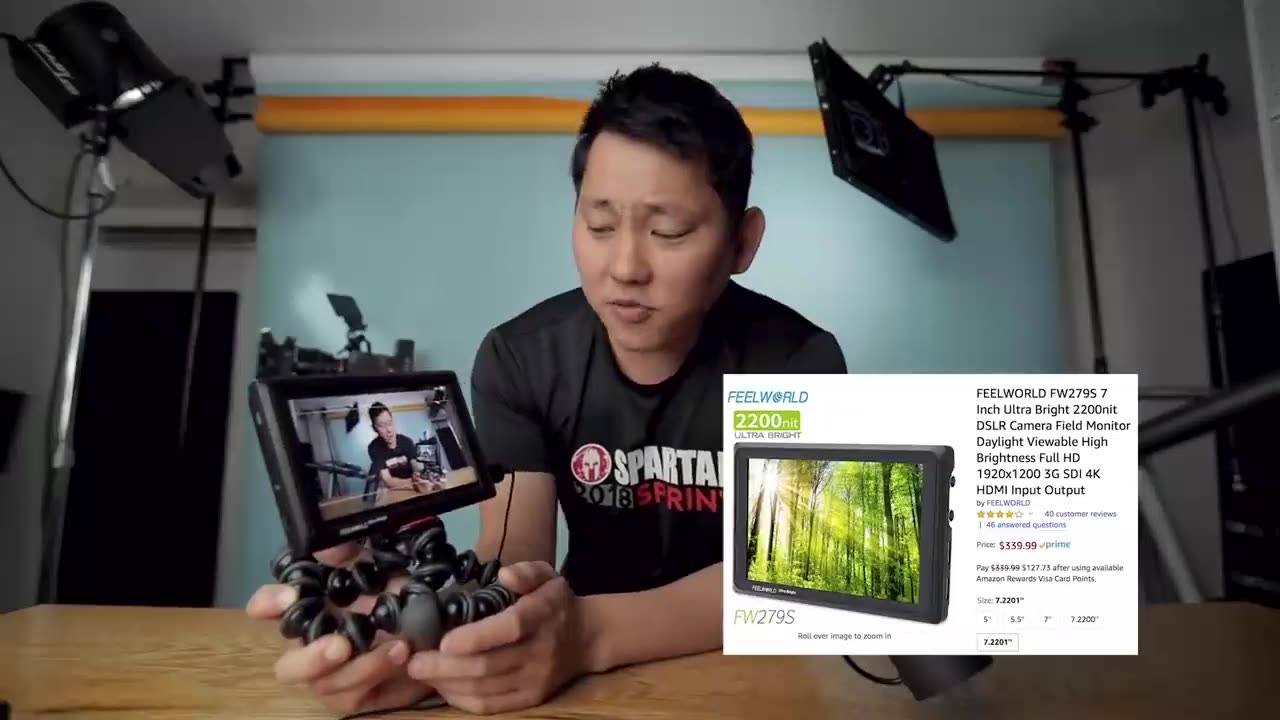 Great FEELWORLD FW279 monitor for an even better price. Nice bright display, works perfect for indoor or outdoor. Just the right size for gimbal mounting, but I wouldn't hesitate to use it off of the gimbal either. Huge advantages over the smaller on-camera display, especially when framing a shot.