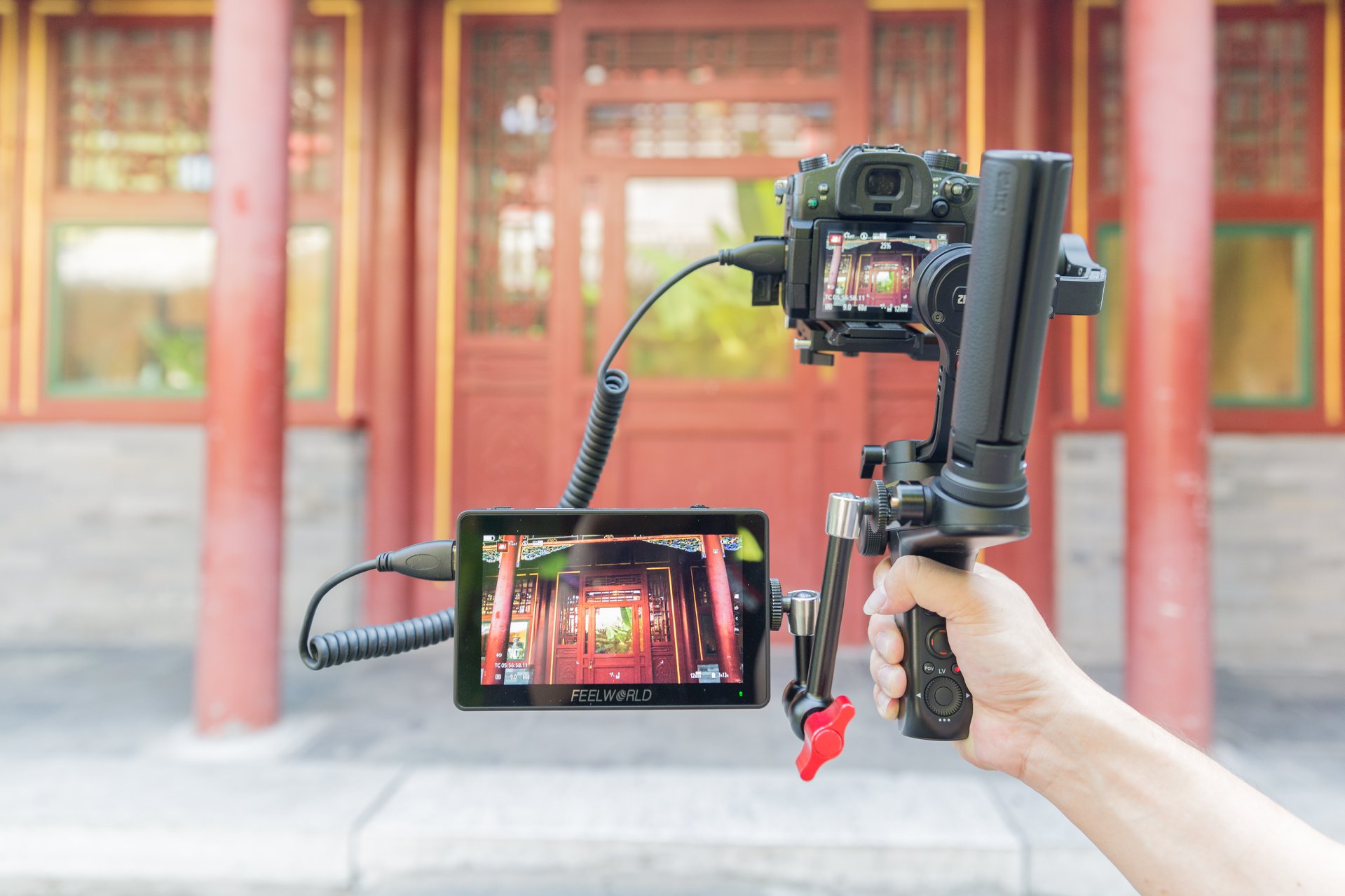 Simple lightweight setup for travel filming, zhiyun weebil with FEELWORLD F6 PLUS.