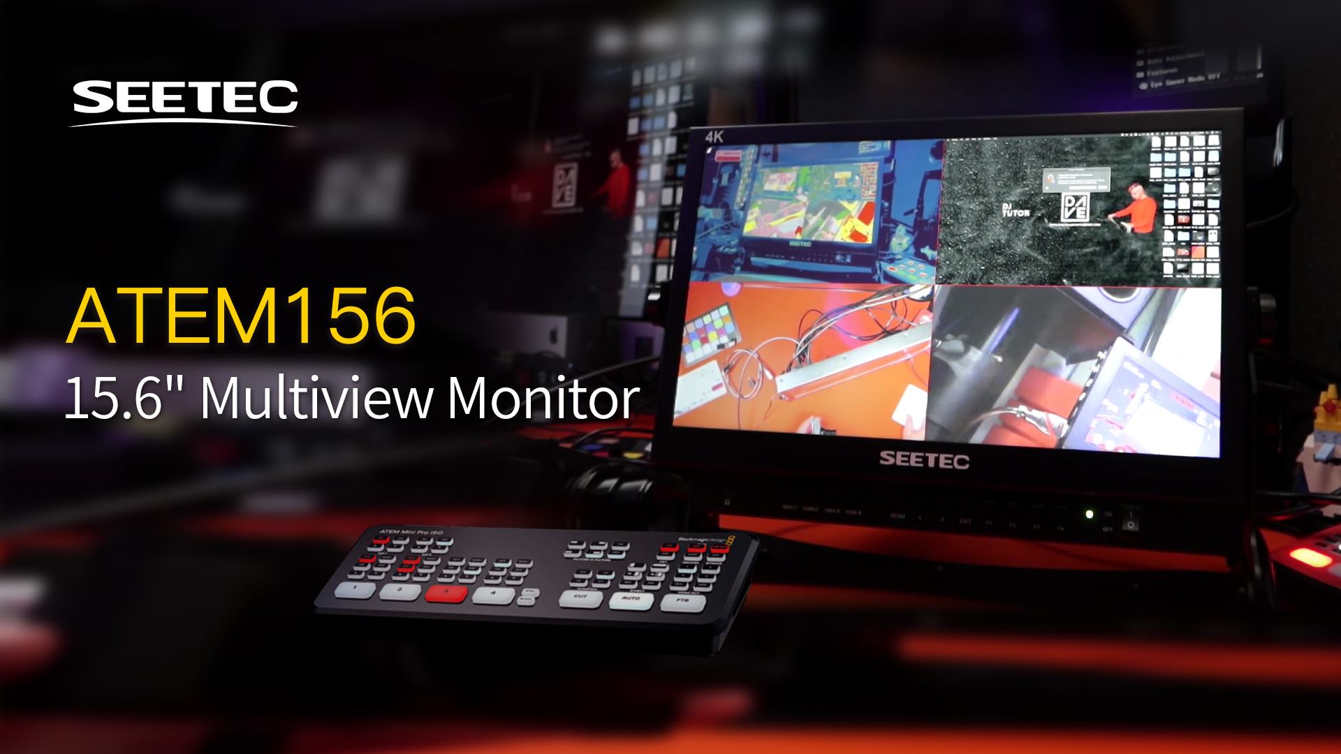 SEETEC ATEM156 is a 15.6" multiview monitor with 4 x HDMI  inputs and outs, 1920 x 1080 resolution. It is ideal for ATEM Mini live streaming setup. With professional functions such as center marker, safty marker etc. It is also a very good camera videography monitor. Review by: DAVE Digital and Vinyl Expert... Shop Now: www.feelworld.ltd