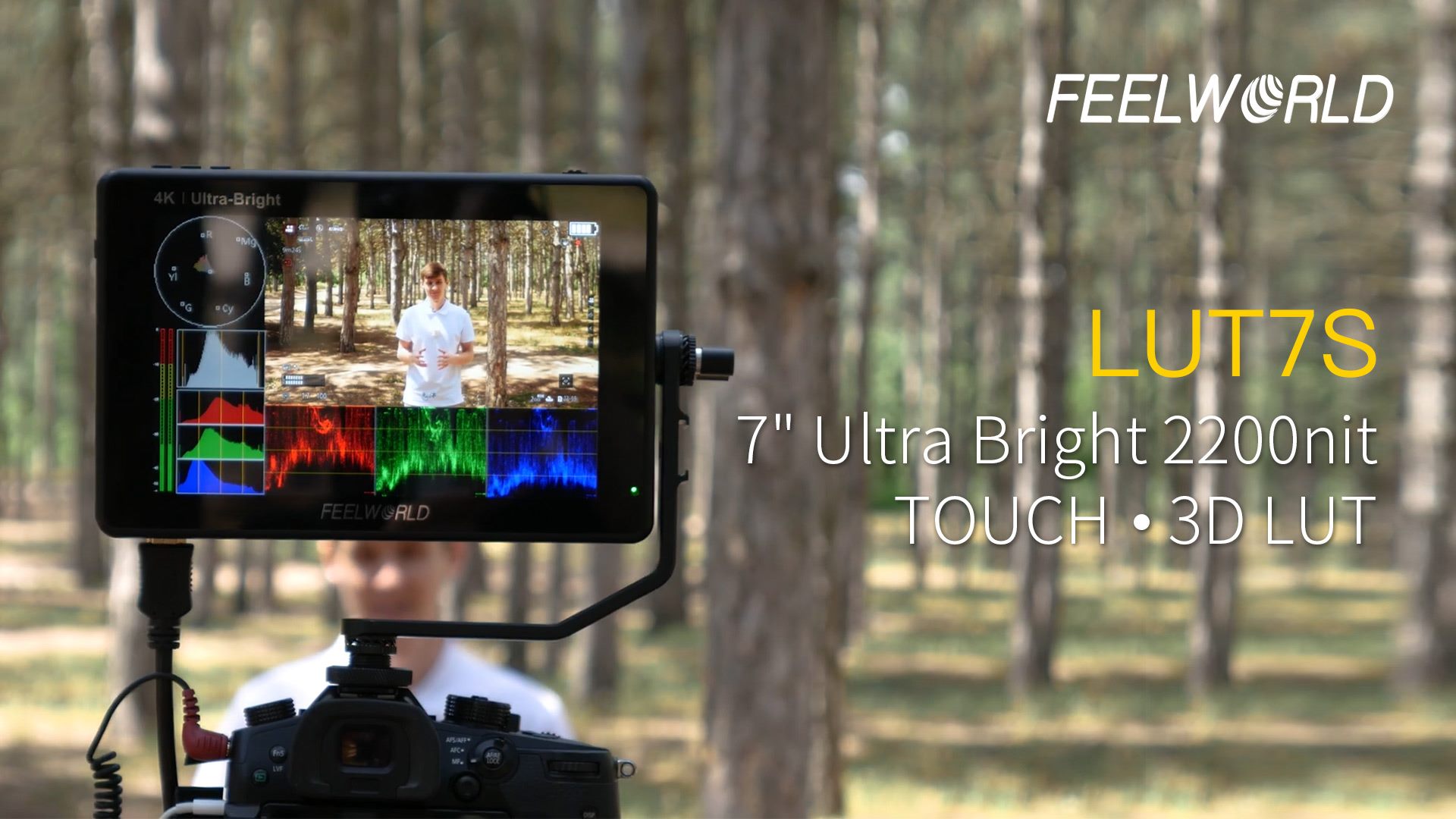 New from FEELWORLD  LUT7S. A very worthy continuation of the line of ultra bright monitors. Touch, 2200nit, 3G-SDI, LUTs support, brightness sensor, double battery pad. Bigger, brighter and with new features. 