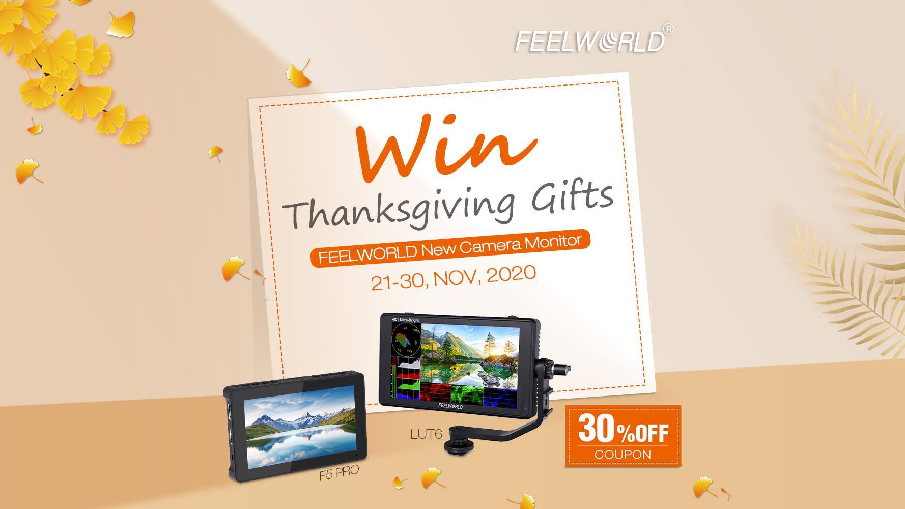 #Thanksgiving #GIVEAWAY is coming. To celebrate Thanksgiving Day & Black Friday, NOV 21,- Nov 30, 2020, FEELWORLD monitor is giving away new product LUT6, F5 PRO and gift card.   Head over to Instagram @feelworld_monitor page to find Thanksgiving Gif Post ENTER the GIVEAWAY! 