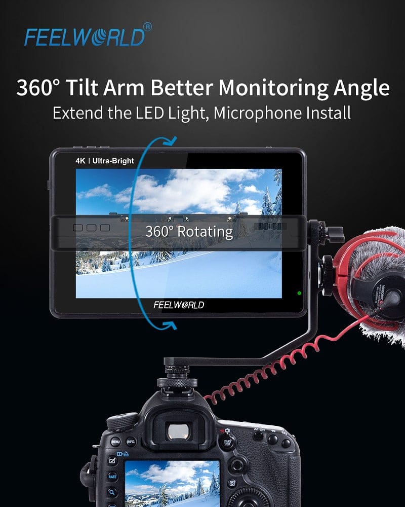 📢 New Release: Crazy best budget price 7 inch field monitor FEELWORD LUT7, LUT7S Special design tilt arm for LUT7, LUT7S, rugged, rotate easy to get better monitoring, extend mount microphone and video light. 1⃣ 2200nit ultra bright  1920x1200 FHD resolution...