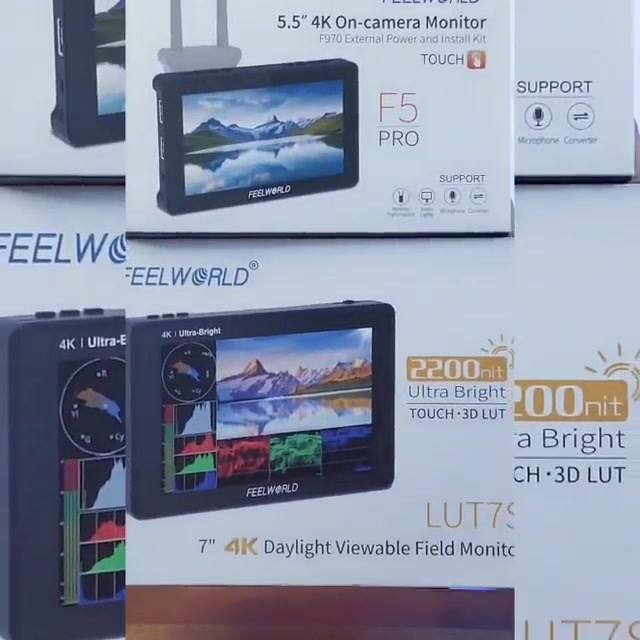 Two releases and each with its own highlight.  👉 FEELWORLD LUT7S has SDi input and output and 2200 nits ultra bright, a monitor with a high level of brightness, touch screen, waveform, able to load your own 50 LUTs.  👉 FEELWORLD F5 Pro was designed for those who use gimbal, with F970 external kit, you can fit a wireless transmitter on it and use only one battery for the monitor, it powers the transmitter.... THIS IS GREAT .....