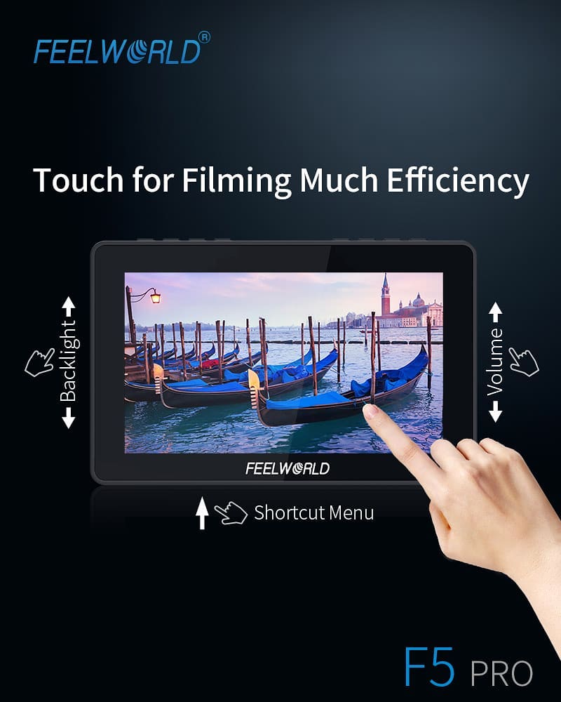 🙌 Touch for filming much efficiency. 50%OFF for test FEELWORLD New release F5 PRO 5.5" touch camera Monitor for Wireless Video Only 139.99USD. With a pass through power NP-F style mount on the back perfect for power and install a wireless transmitter, flexible your setup.... We need your valuable feedback to improve it.